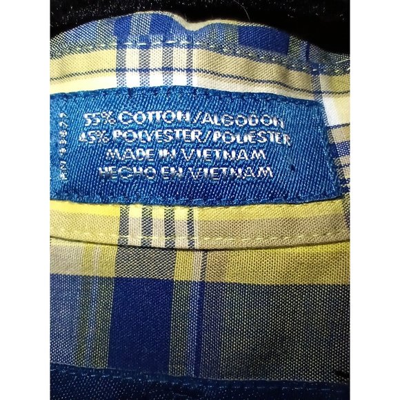 Towncraft Men’s Yellow & Blue Short Sleeve Button Wrinkle-Free Shirt Size Medium - Picture 4 of 5